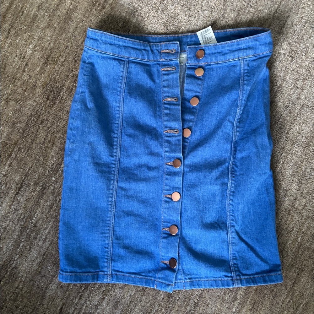 H&M Blue Button-Front Denim Pencil Skirt